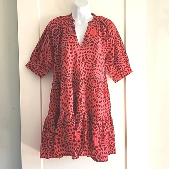 NWT Nordstrom Area Stars tiered puff sleeve dot mini dress in red size small - Picture 1 of 8